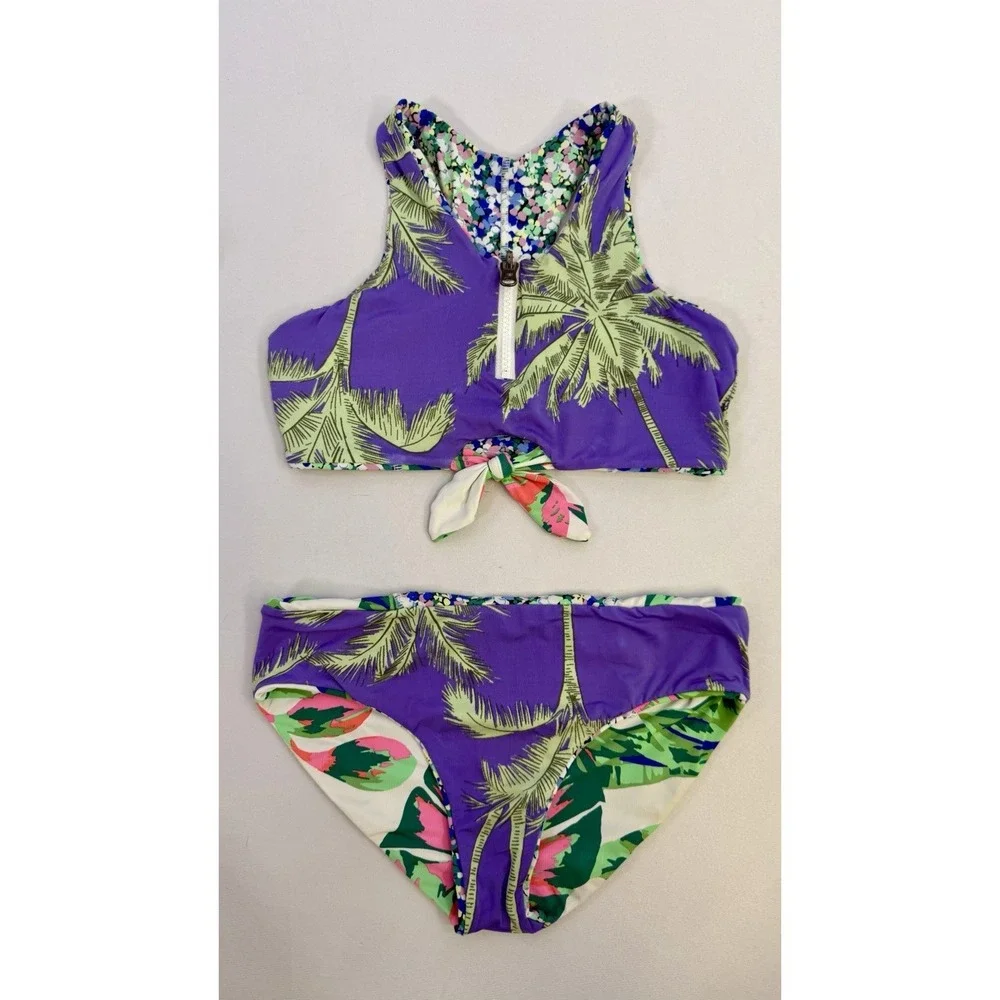 Maaji Girls 2 Piece Bikini Swimsuit Tropical Reversible Sz 10 EUC Beach Pool
